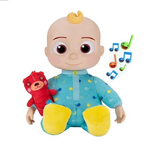 Bandai - CoComelon - Bébé Musical JJ - Doudou / poupée 30 cm Qui Joue la Chanson Yes Yes Bed Time - CWM0016 Mixte WT80114