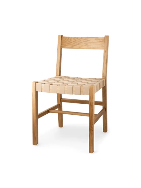 Chaise avec assise tissée | Bois de chêne massif / tissu 49 x 47 x 80 cm. | Nature