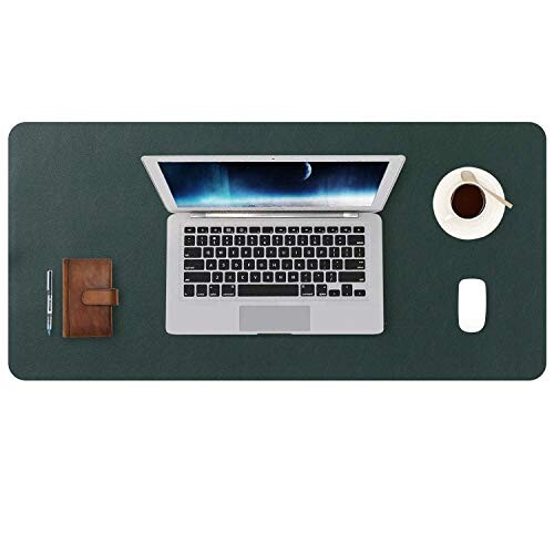 DOBAOJIA Tapis de Souris Grand Prolongé Mouse Pad Mat XL sous Main Bureau en Cuir Tapis de Portable Pad Écriture pour Bureau/Domicile, PU Étanche + Suède Antidérapant 80 x 40 cm (Vert Foncé)