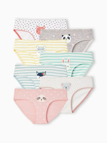 Lot de 7 culottes fille animaux lot assorti couleurs - Vertbaudet