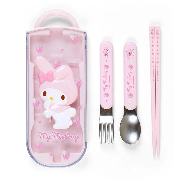 My Melody Lunch Trio Cutlery Fork Spoon Chopsticks Relief Sanrio Japan 2023