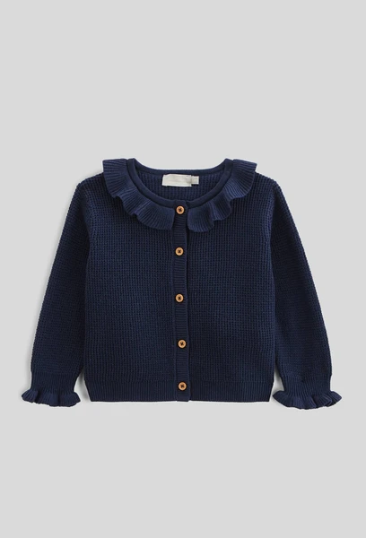 Cardigan tricot col fantaisie uni en coton