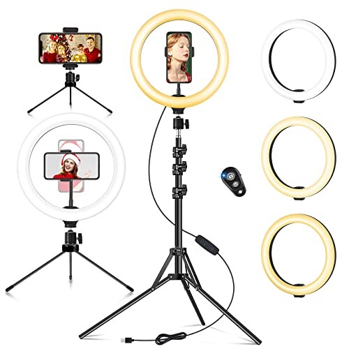 10" Ring Light avec Trépied Grand, Anneau Lumineux Selfie pour Tiktok/Youtube/Live Stream/Maquillage, LED Light Ring pour Vidéo/Photo, Réglable Anneau Lumière avec 3 Modes d'Eclairage et 10 Niveaux