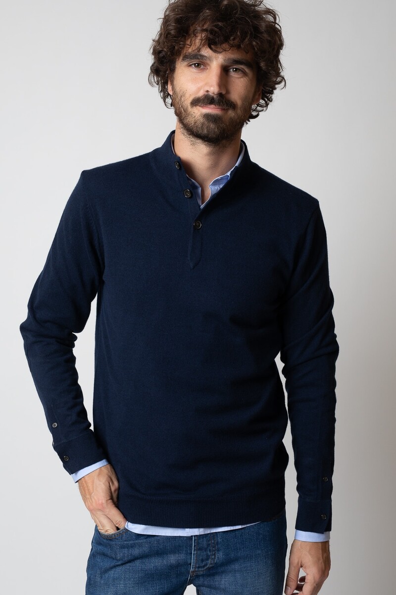Pull col montant One bleu marine | Pull en laine et cachemire | Mode homme | JAQK Taille S Couleur Marine