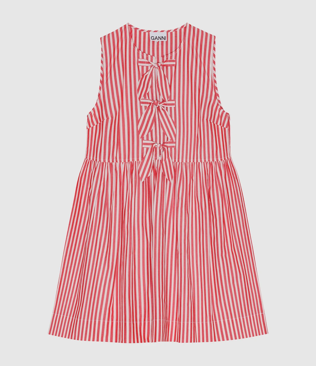 GANNI - Robe Courte Stripe Cotton Mini Bow Tie Barbados Ch