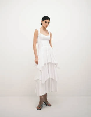 ASOS DESIGN - Robe longue à volants - Blanc