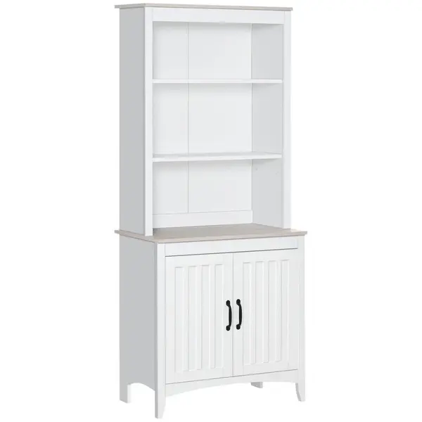 HOMCOM Armoire de cuisine buffet haut 2 portes 3 étagères plateau MDF panneaux blanc aspect chêne clair