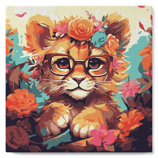 Mini Peinture par Numéros 20x20cm avec cadre Lionceau fantaisie et fle – Figured'Art