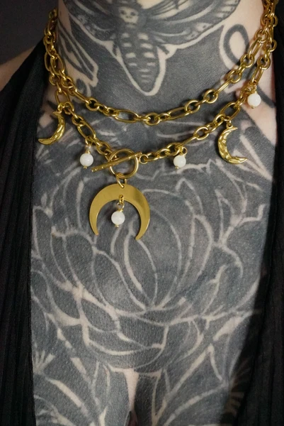 Collier « Triple Moon »🌛🌚🌜•Pierre de lune • Doré