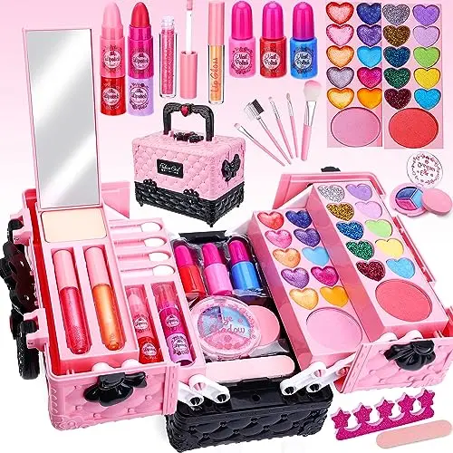 Lubibi Ensemble de Maquillage Lavable pour Enfants avec Coffret, Testé de sécurité Kit de cosmétiques réels pour Enfants,Anniversaire Cadeau de Noël Jouet pour Filles 3 4 5 6 7 8 …