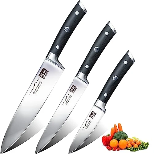 SHAN ZU Set de Couteaux de Cuisine Japonais 3 Pièces en Acier Inoxydable Haute Dureté