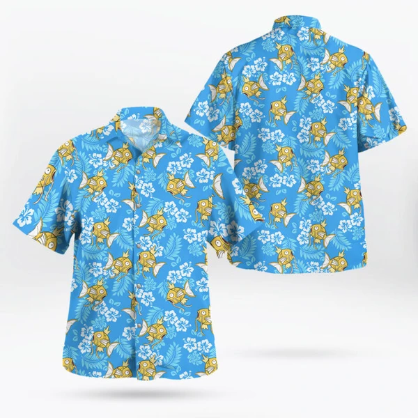 Yellow Magikarp Pokemon Blue Hawaiian Shirt - Tropi Hawaiian Shirts