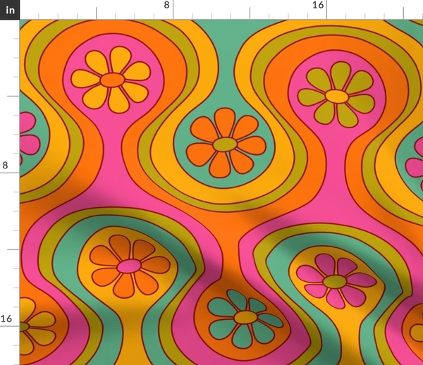 Large Scale Groovy 60s Flower Pattern - Fabric | Spoonflower
