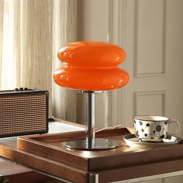 Lampe de table LED, lumière d'ambiance rétro en verre, lampe de bureau mignonne, lampe de chevet USB (orange)