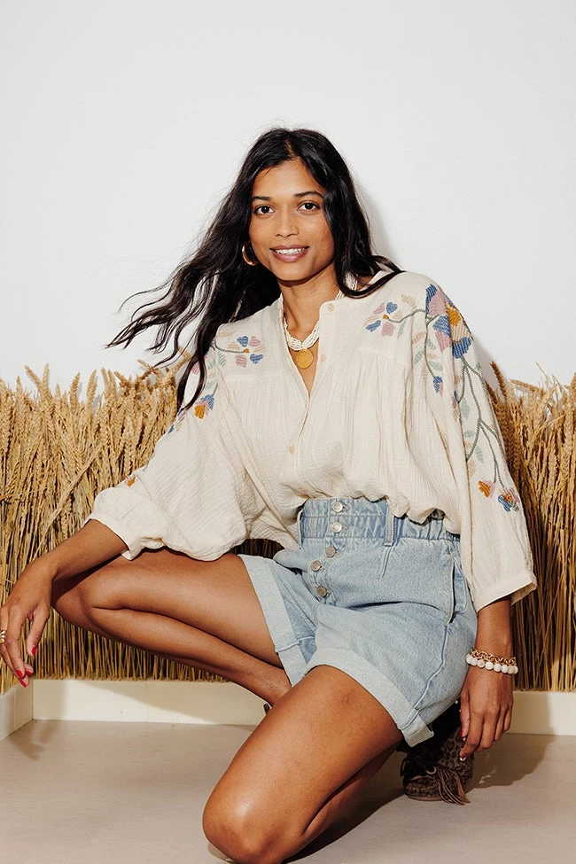 Chemise brodée gaze de coton