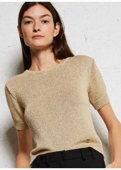 Pull col rond métallisé | Doré