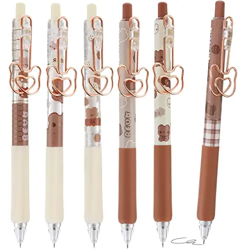 TIESOME Lot de 6 stylos à encre gel mignonne 0,5 mm Kawaii en forme d'ours noir lisse pour école, bureau, cadeaux