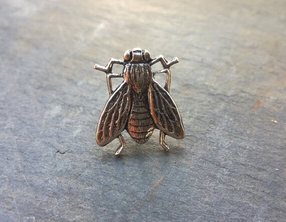 Broche Pin&#39;s Mouche en Laiton argenté, Broche insecte volant, Petite Mouche élégante Art Nouveau, Cadeau Macabre, Broche Halloween Originale