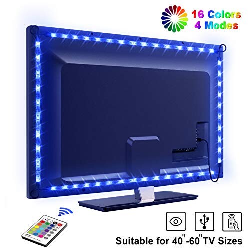 LED TV Lightstrip Etanche avec Télécommande, OMERIL Ruban LED RGB 5050 Alimenté par USB, 2.2M Bande Lumineux 16 Couleurs et 4 Modes pour 40"-60" HDTV/PC Monitor [2x50cm+2x60cm]