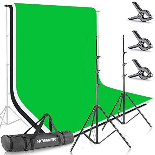 Neewer 2,6M X 3M Support Système de Toile de Fond avec 1.8M X 2.8M Backdrop (Blanc, Noir, Vert) pour Portrait, Photographie Produit et Tournage de Vidéo