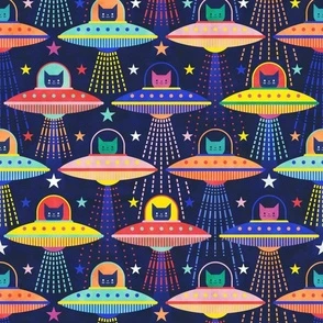 Intergalactic Cats- Rainbow Space Cat- Fabric | Spoonflower