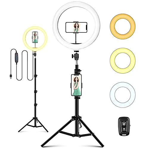 LED Ring Light avec Trépied, Anneau Lumineux 10", Selfie Ring Light avec Télécommande Wireless pour Maquillage, Youtube, Ring Light Alimenté par USB 3 Modes d'Eclairage 11 Niveaux Luminosité