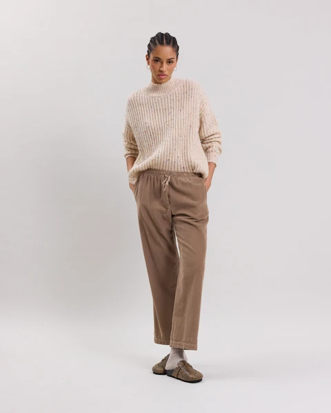 Pantalon Femme en velours côtelé Taupe Peyo