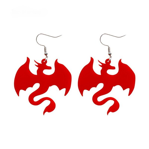 Kuguy – boucles d'oreilles Hyperbole en acrylique pour homme et femme, accessoires tendance, Pterosaur, Charizard, noir et rouge