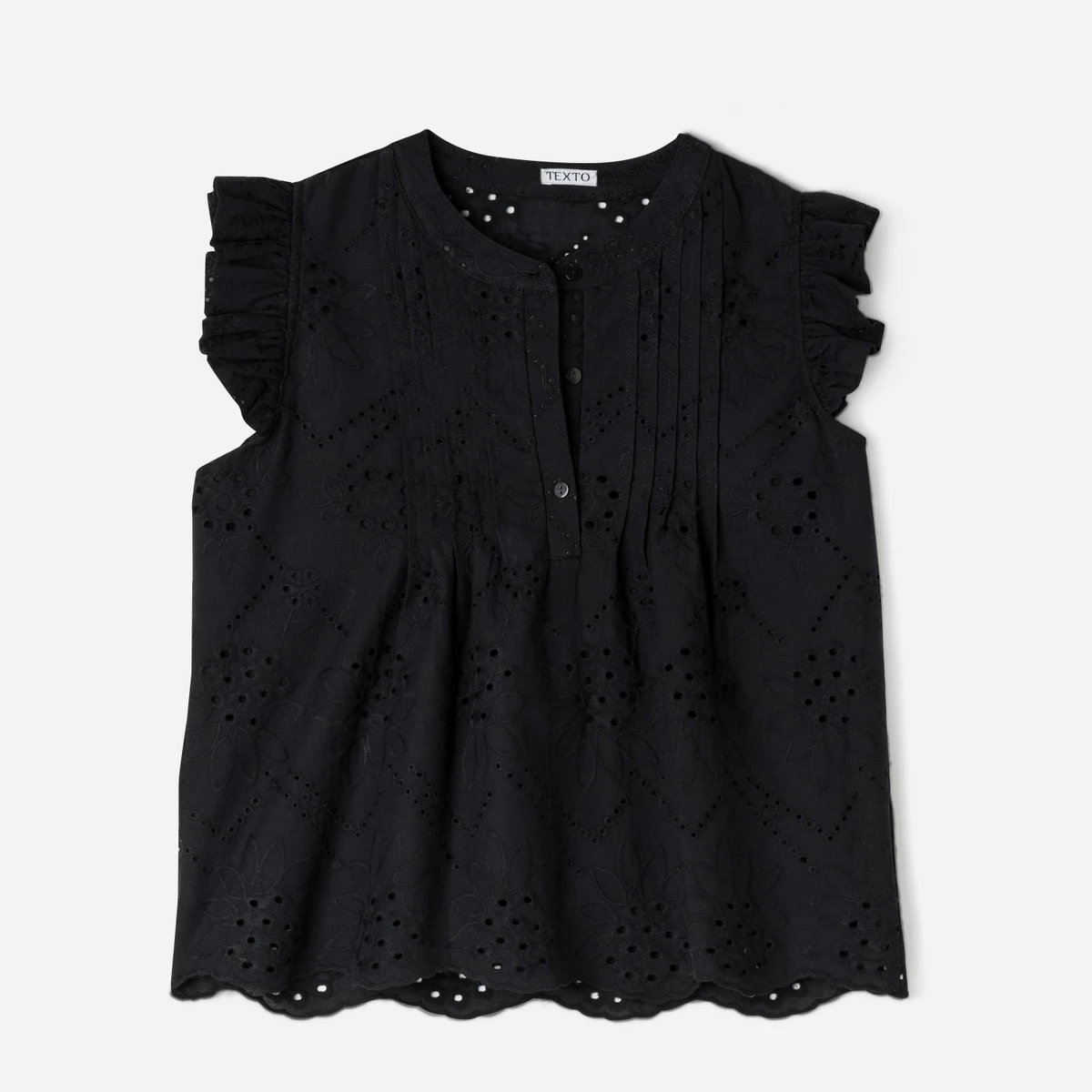 Blouse TEXTO noire broderies anglaises