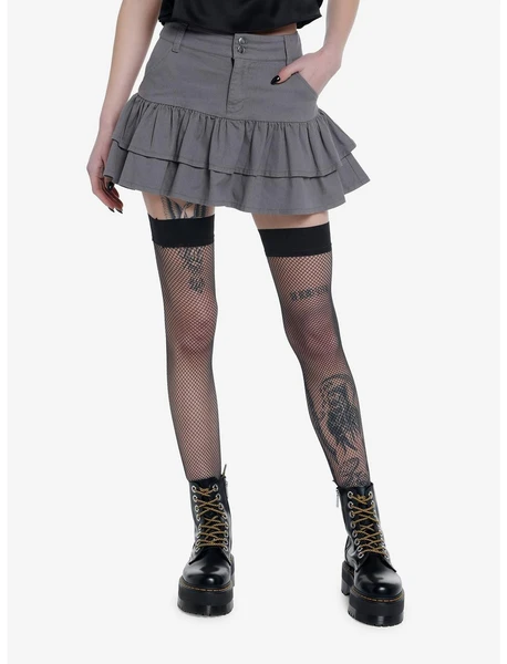 Social Collision Grey Ruffle Skirt