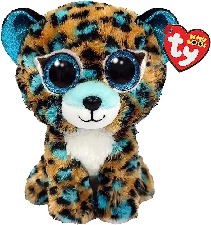 Ty- Animaux Beanie Boo's-Peluche Cobalt Le Leopard 15 cm-TY36691, TY36691, Beige, Bleu, Blanc, Small