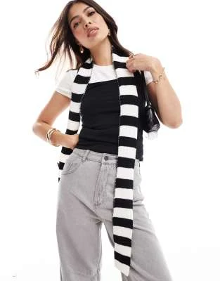 Glamorous - Écharpe fine en maille - Noir et blanc rayé