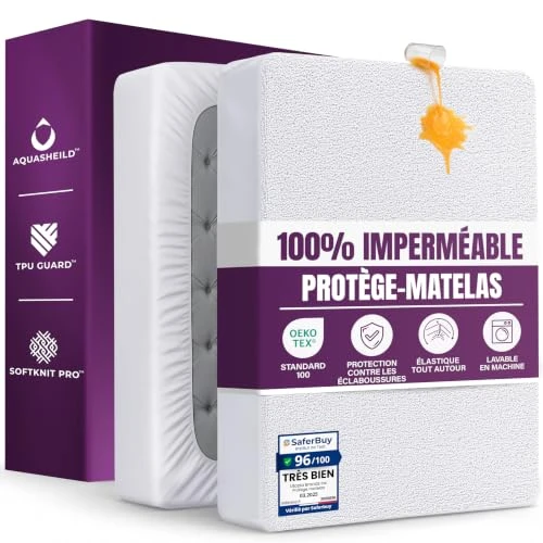 Protege Matelas Impermeable, 140 x 200 cm, pour Matelas de 30cm d'épaisseur