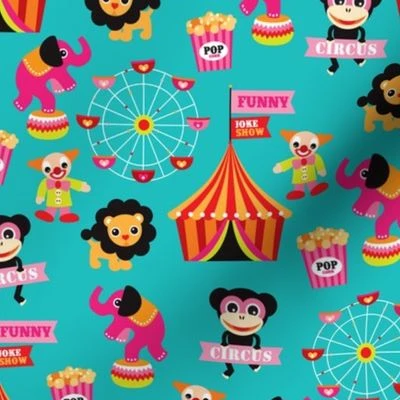 Colorful kids circus animals fun fair Fabric | Spoonflower