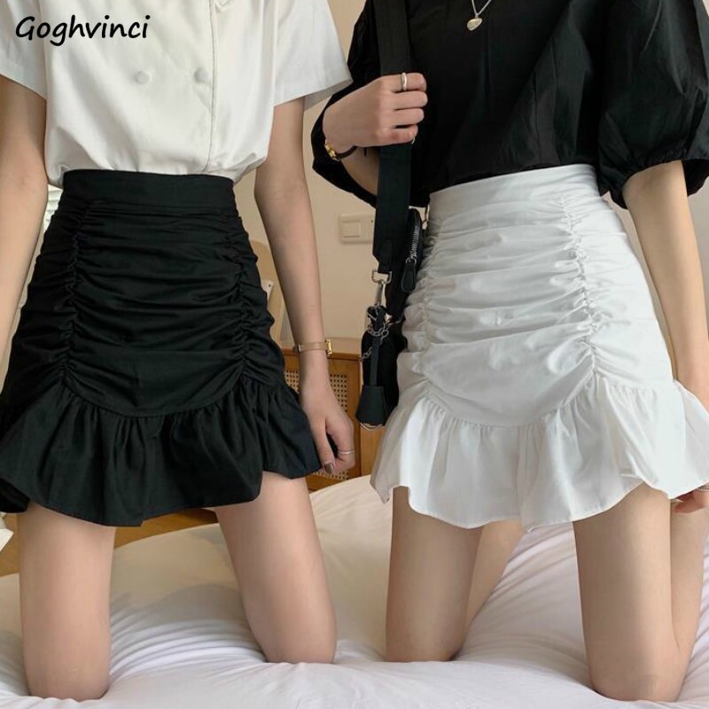 Jupes trapèze taille haute pour femmes, Style de rue uni, à volants, mode Chic, personnalité, fille, quotidien, tendance, nouvelle collection été