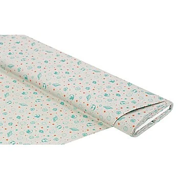 Tissu coton 'planètes', gris/vert menthe