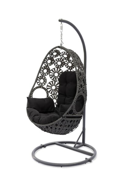 Balancelle de jardin en résine gris anthracite avec coussin noir  | Maisons du Monde