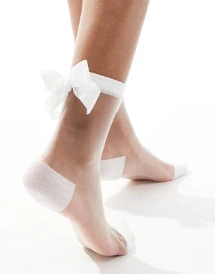 Glamorous - Chaussettes en tulle avec nœud à l'arrière - Blanc
