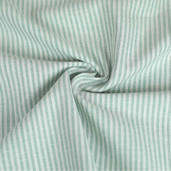 Tissu lin et coton à motif tissé fines rayures vert sauge | Pour couture d'habits en fibre naturelles