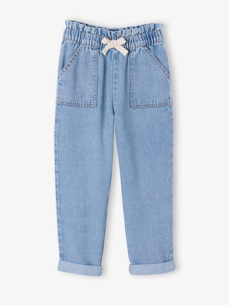Pantalon paperbag denim bleu clair - Vertbaudet