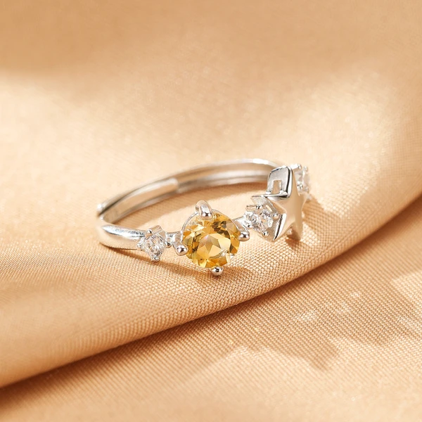 Bague Citrine Étoile – Lueur Céleste, Argent