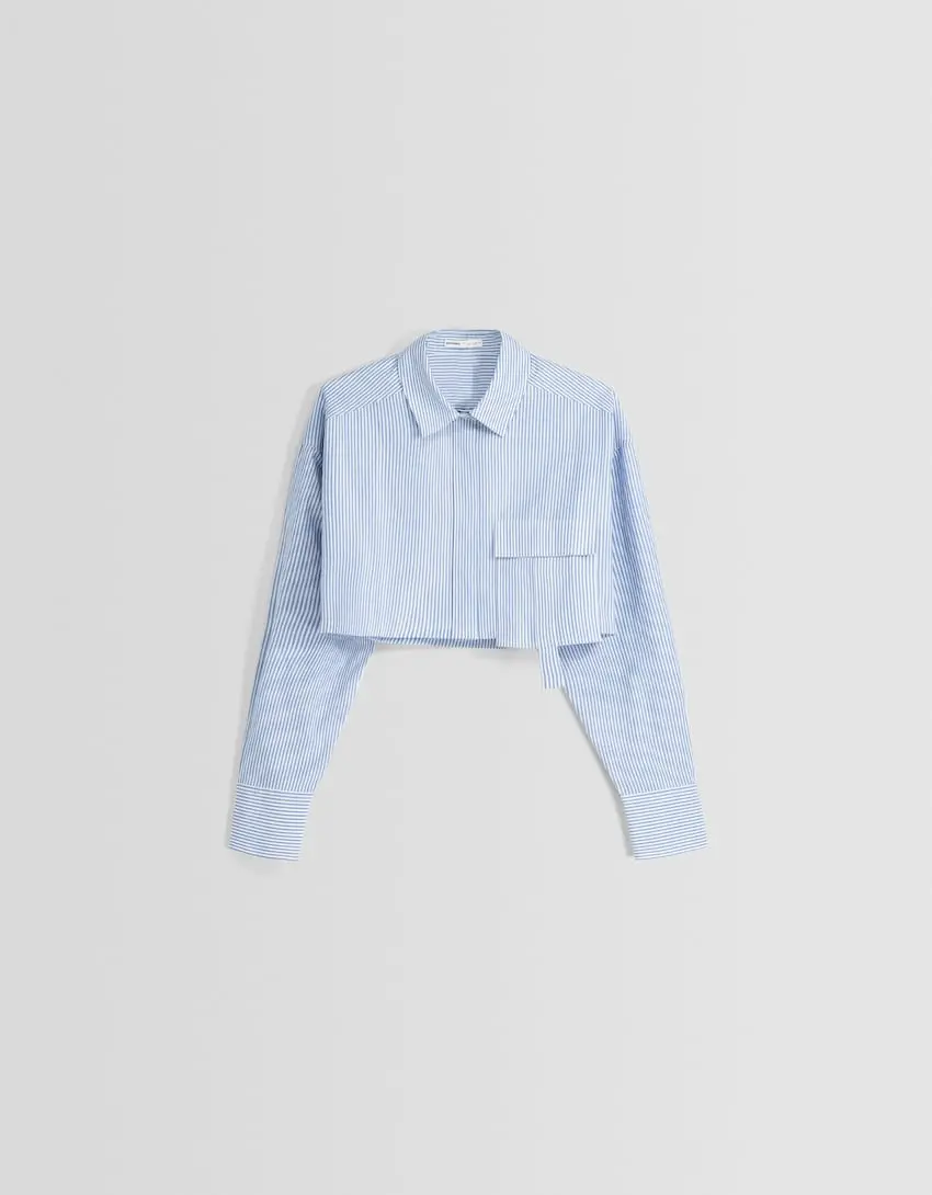 Chemise manches longues cropped popeline lanières