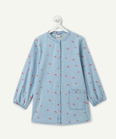 Tablier chambray fille imprimé cœurs