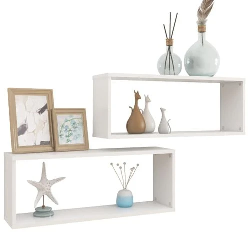 Lot De 2 Étagères Flottantes - Étagères Murales Cube Blanc 60x15x23 Cm Bois D?ingénierie