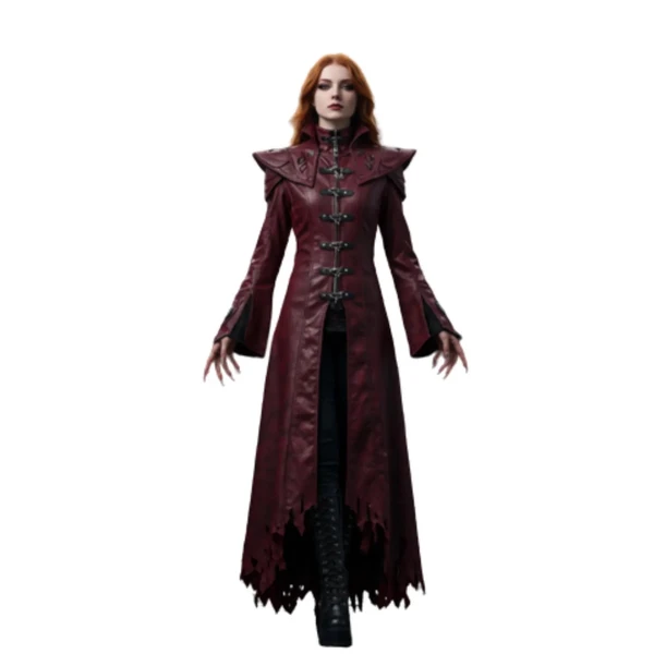 Bloodmoon Oracle – Gothic Vampire Trench Coat for LARP, Halloween, Cosplay - Dark Fantasy Witch Outerwear