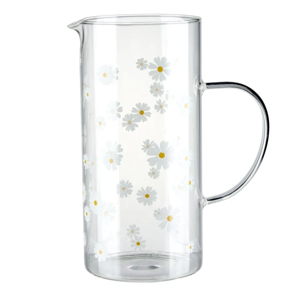 Carafe en verre 1,3L et motif paquerette H21cm