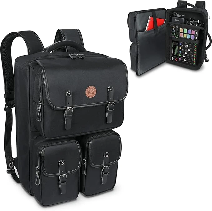 GOgroove Audio Mixer Sac à dos résistant aux rayures – Étui de voyage pour mélangeur de podcast compatible avec RODECaster Pro, RODECaster Pro II, microphone, câbles, casque et plus encore