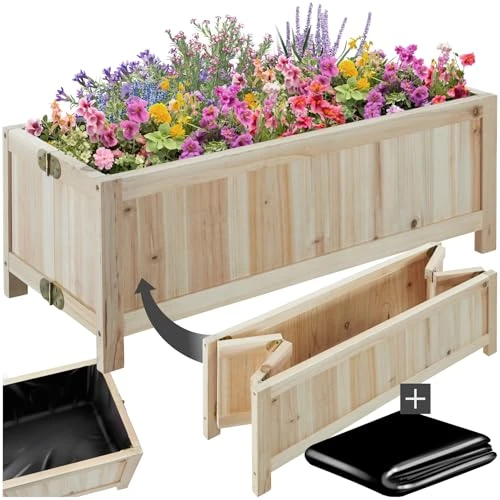 TecTake® Lit de Jardin Carré Potager de Jardin surélevé, Bac à semis Jardiniere Pliable en Bois de Sapin, Bâche d'étanchéité Aménagement Serre de Jardin Jardiniere Exterieur Grande Taille 70x30x25 cm