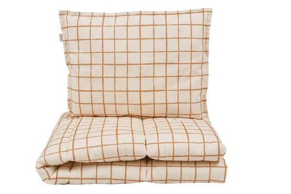 Ensemble Couette Imprimée 120x160 & Oreiller 50x60 - Vichy Caramel