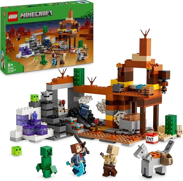 LEGO Minecraft The Badlands Mineshaft - Interactive Toy with Explorer, Creeper and Spider Figures, Plus Exploding TNT Function - Gaming Gift for 8+ Year Old Boys & Girls - 21263